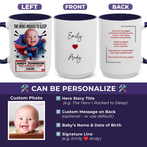 Custom Baby Superman Mug – “The Flying Peanut” Design with Name, Photo & Quote – Personalized Gift for Moms